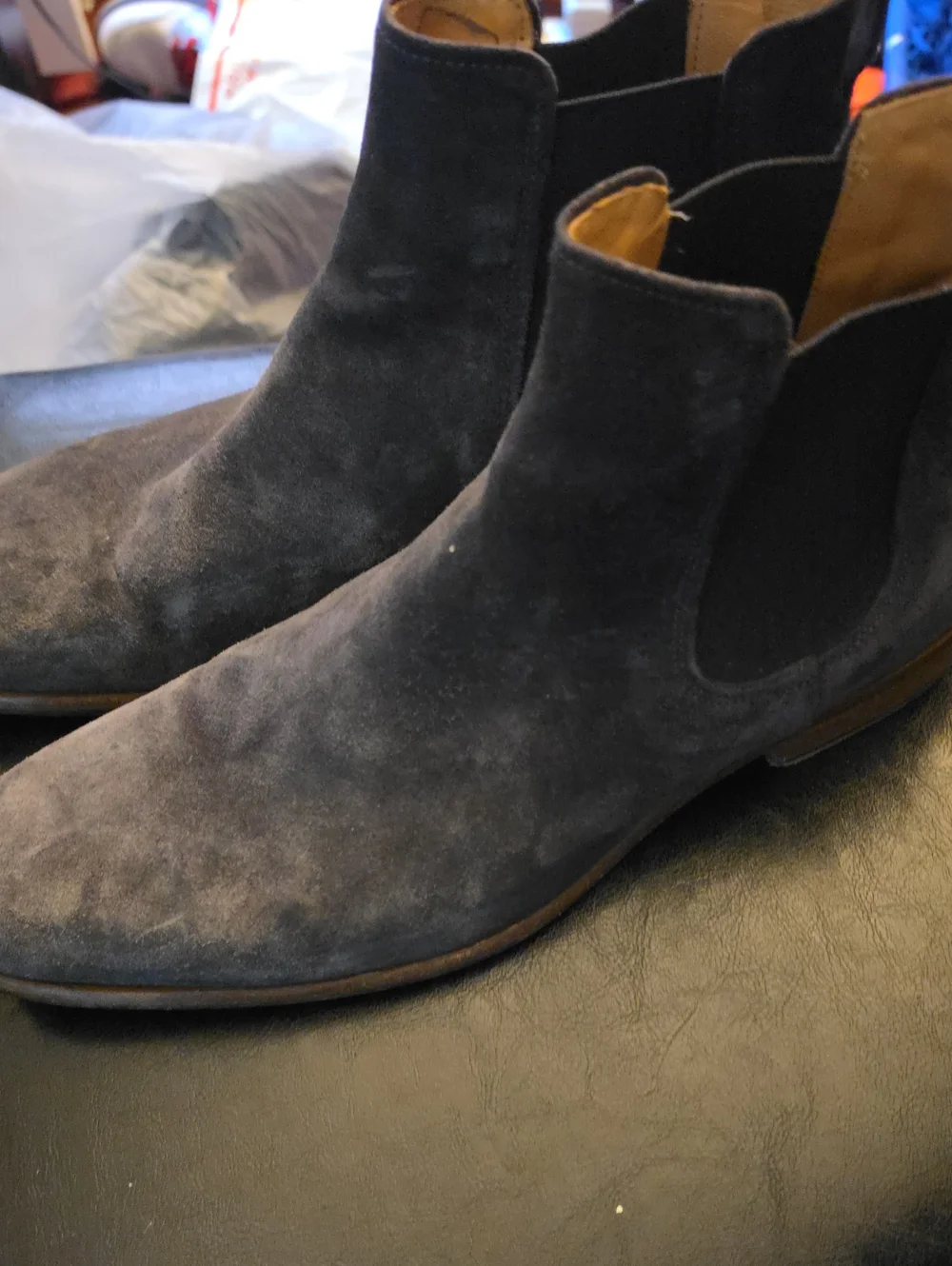 Men's  Blue In Dark.Black Suede Chelsea Boots Made In Italy